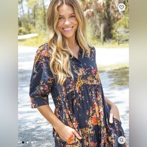 NWT Natural Life Rebecca Midi Dress in Navy Red Bouquets size XXL